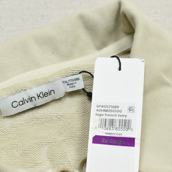 New Calvin Klein Men's 1/4 Zip Pullover Sweater Collared Beige Size 2XL Cotton - Picture 7 of 8